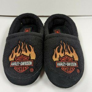 Harley Davidson Black Fuzzy Soft Sole Slippers Toddler Boy's Size 11